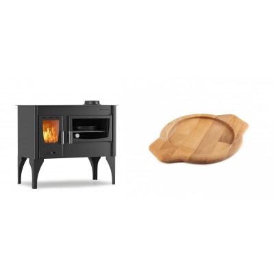 Set Küchenofen / Küchenhexe mit Backofen und Kochplatte Velmora Fire ATS ΜΑSΙΝΑ VERGINA, 10.2kW + Holz untersetzer für gusseisenschüssel Solagio HSYKTV22 - Kaminofen - Holzofen mit Backfach