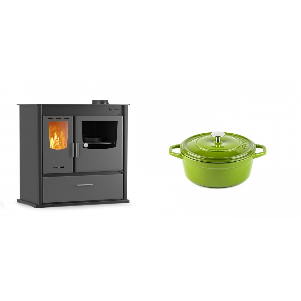 Set Küchenofen / Küchenhexe mit Backofen und Kochplatte Velmora Fire ATS ΜΑSΙΝΑ PLUS 900, 12.15kW + Gusseisen Topf Tiefer Solagio, Bamboo, Ф12 | Holzofen | Kaminofen |