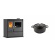Set Küchenofen / Küchenhexe mit Backofen und Kochplatte Velmora Fire ATS ΜΑSΙΝΑ PLUS 900, 12.15kW + Gusseisen Topf Tiefer Solagio, Black Onyx, Ф12 | Holzofen | Kaminofen |