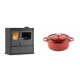 Set Küchenofen / Küchenhexe mit Backofen und Kochplatte Velmora Fire ATS ΜΑSΙΝΑ PLUS 900, 12.15kW + Gusseisen Topf Tiefer Solagio, Rubin, Ф20 | Holzofen | Kaminofen |