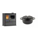 Set Küchenofen / Küchenhexe mit Backofen und Kochplatte Velmora Fire ATS ΜΑSΙΝΑ PLUS 900, 12.15kW + Gusseisen Topf Tiefer Solagio, Black Onyx, Ф20 | Holzofen | Kaminofen |
