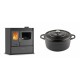 Set Küchenofen / Küchenhexe mit Backofen und Kochplatte Velmora Fire ATS ΜΑSΙΝΑ PLUS 900, 12.15kW + Gusseisen Topf Tiefer Solagio, Black Onyx, Ф24 | Holzofen | Kaminofen |