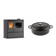 Set Küchenofen / Küchenhexe mit Backofen und Kochplatte Velmora Fire ATS ΜΑSΙΝΑ PLUS 900, 12.15kW + Gusseisen Topf Flach Solagio, Black Onyx, Ф26 | Holzofen | Kaminofen |