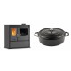 Set Küchenofen / Küchenhexe mit Backofen und Kochplatte Velmora Fire ATS ΜΑSΙΝΑ PLUS 900, 12.15kW + Gusseisen Topf Flach Solagio, Black Onyx, Ф28 | Holzofen | Kaminofen |