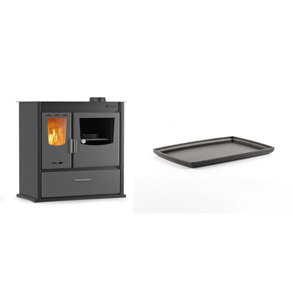 Set Küchenofen / Küchenhexe mit Backofen und Kochplatte Velmora Fire ATS ΜΑSΙΝΑ PLUS 900, 12.15kW + Rechteckige Servierplatte aus Gusseisen Solagio, 21x31cm