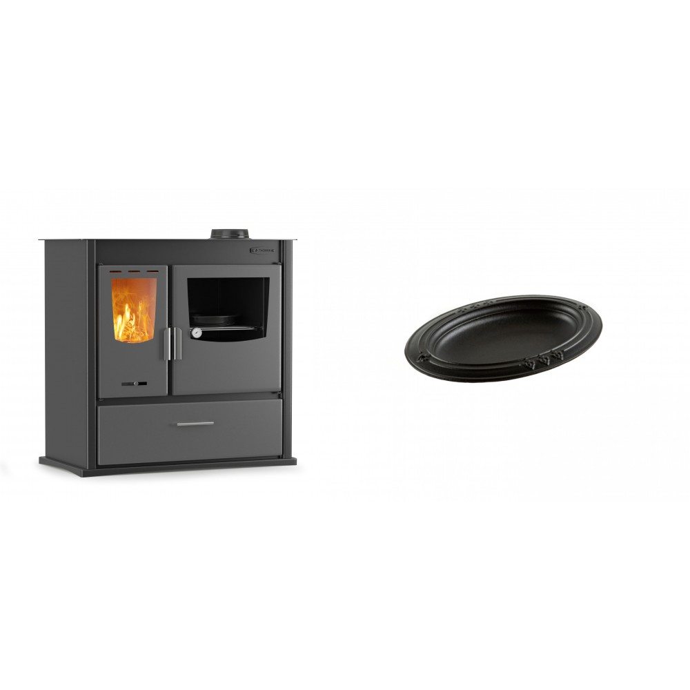 Set Küchenofen / Küchenhexe mit Backofen und Kochplatte Velmora Fire ATS ΜΑSΙΝΑ PLUS 900, 12.15kW + Gusseiserne auflaufform Solagio oval, 17x28cm | Holzofen | Kaminofen |