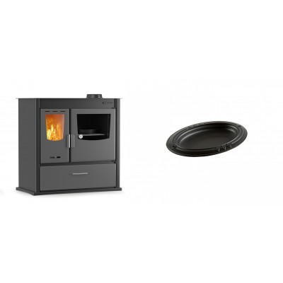 Set Küchenofen / Küchenhexe mit Backofen und Kochplatte Velmora Fire ATS ΜΑSΙΝΑ PLUS 900, 12.15kW + Gusseiserne auflaufform Solagio oval, 17x28cm - Kaminofen - Holzofen mit Backfach