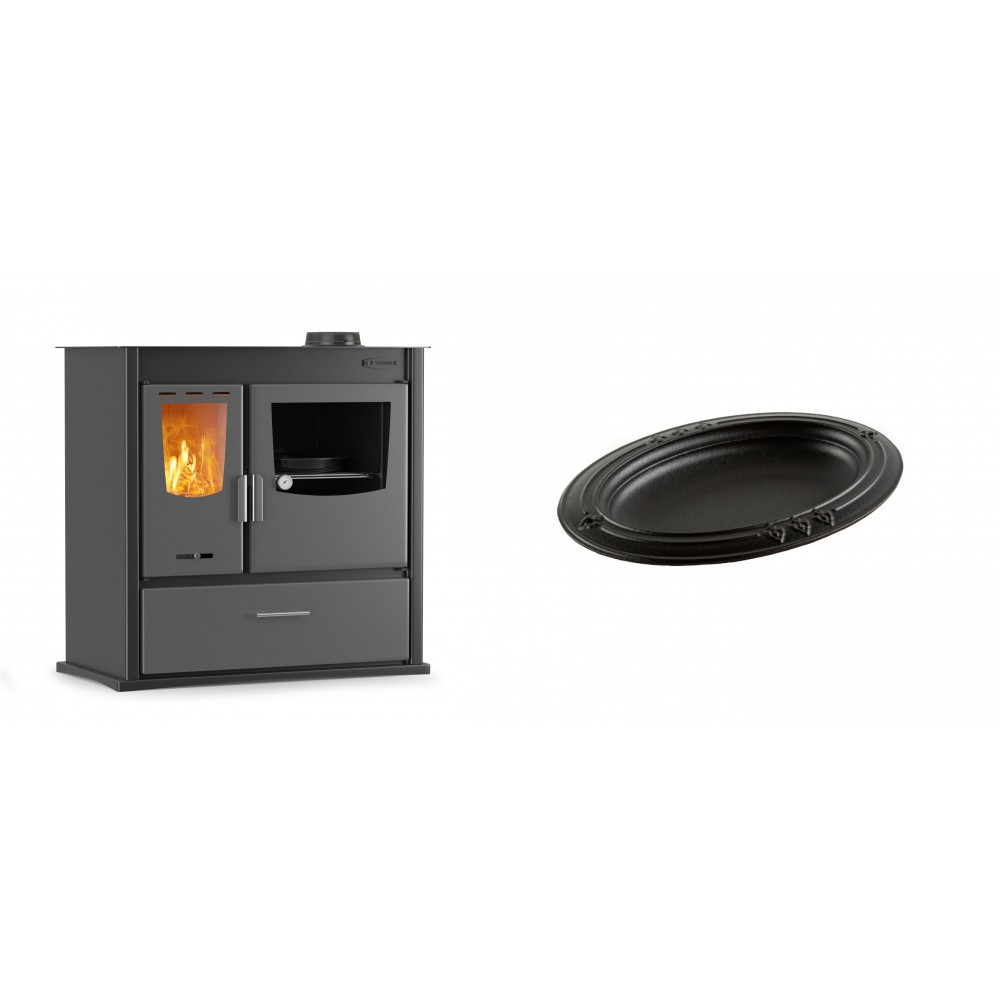 Set Küchenofen / Küchenhexe mit Backofen und Kochplatte Velmora Fire ATS ΜΑSΙΝΑ PLUS 900, 12.15kW + Gusseiserne auflaufform Solagio oval, 25x33cm