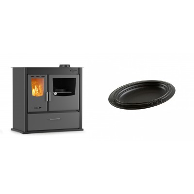 Set Küchenofen / Küchenhexe mit Backofen und Kochplatte Velmora Fire ATS ΜΑSΙΝΑ PLUS 900, 12.15kW + Gusseiserne auflaufform Solagio oval, 25x33cm - Kaminofen - Holzofen mit Backfach
