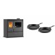 Set Küchenofen / Küchenhexe mit Backofen und Kochplatte Velmora Fire ATS ΜΑSΙΝΑ PLUS 900, 12.15kW + Gusseisen Topf Set aus 2 teilen Solagio, Black Onyx | Holzofen | Kaminofen |