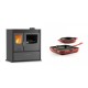 Set Küchenofen / Küchenhexe mit Backofen und Kochplatte Velmora Fire ATS ΜΑSΙΝΑ PLUS 900, 12.15kW + Gusseisen Topf Set aus 2 teilen Solagio, Rubin | Holzofen | Kaminofen |