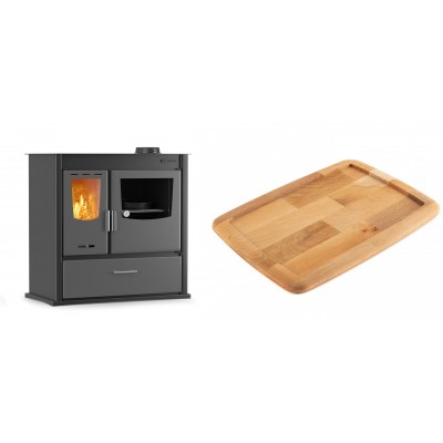 Set Küchenofen / Küchenhexe mit Backofen und Kochplatte Velmora Fire ATS ΜΑSΙΝΑ PLUS 900, 12.15kW + Holz untersetzer für gusseisenplatte Solagio HSST2131 - Kaminofen - Holzofen mit Backfach