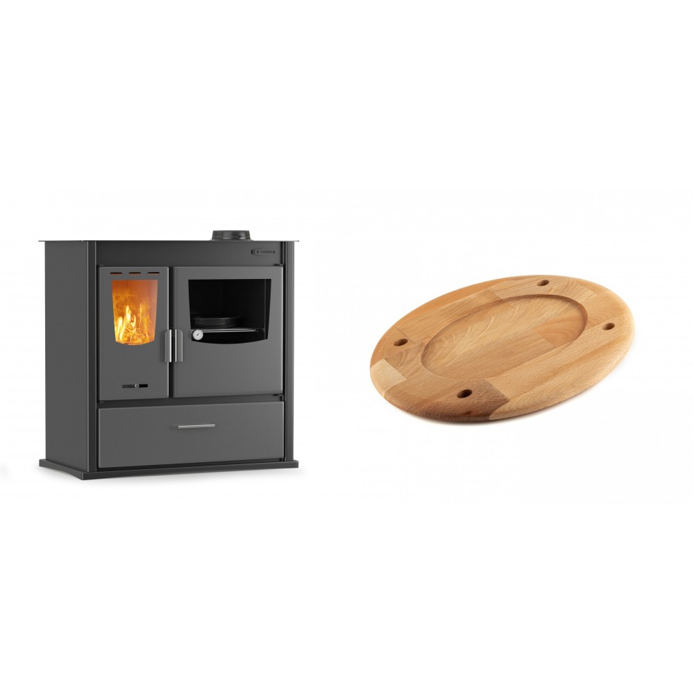 Set Küchenofen / Küchenhexe mit Backofen und Kochplatte Velmora Fire ATS ΜΑSΙΝΑ PLUS 900, 12.15kW + Holz untersetzer für ovale platte Solagio HSOISK2533, 25x33cm
