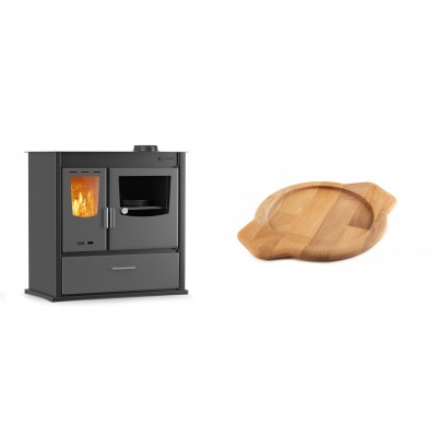 Set Küchenofen / Küchenhexe mit Backofen und Kochplatte Velmora Fire ATS ΜΑSΙΝΑ PLUS 900, 12.15kW + Holz untersetzer für gusseisenschüssel Solagio HSYKTV22 - Kaminofen - Holzofen mit Backfach