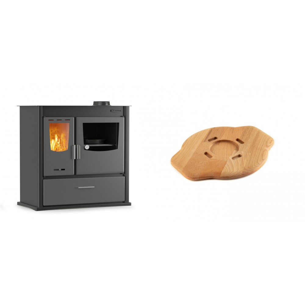 Set Küchenofen / Küchenhexe mit Backofen und Kochplatte Velmora Fire ATS ΜΑSΙΝΑ PLUS 900, 12.15kW + Holz untersetzer für gusseisenplatte Solagio HSYSAK20 | Holzofen | Kaminofen |
