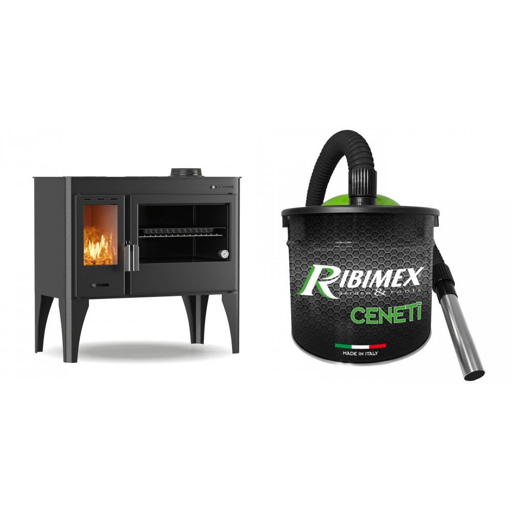 Set Küchenofen / Küchenhexe mit Backofen und Kochplatte Velmora Fire ATS ΜΑSΙΝΑ PLUS 500, 11.2kW + Elektrischer Aschesauger Ribimex, Modell Cenetì, Fassungsvermögen 15 L