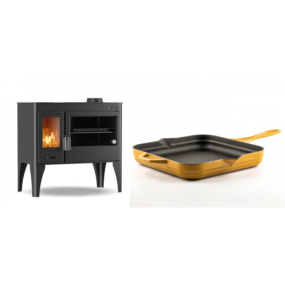 Set Küchenofen / Küchenhexe mit Backofen und Kochplatte Velmora Fire ATS ΜΑSΙΝΑ PLUS 500, 11.2kW + Emaillierte Gusseisenpfanne Solagio, Dijon, 28x28cm