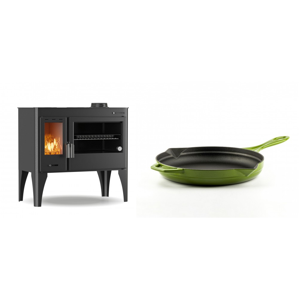 Set Küchenofen / Küchenhexe mit Backofen und Kochplatte Velmora Fire ATS ΜΑSΙΝΑ PLUS 500, 11.2kW + Emaillierte Gusseisenpfanne Solagio, Bamboo, Ф24cm