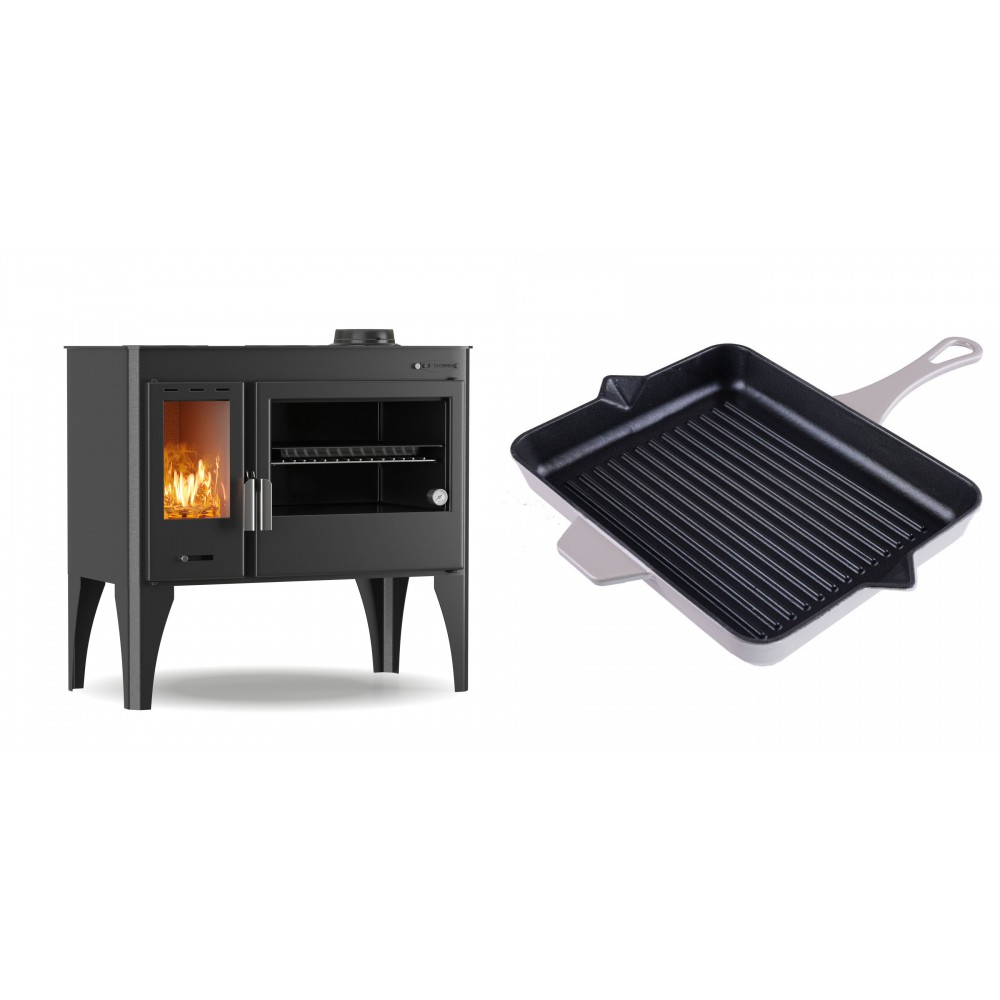 Set Küchenofen / Küchenhexe mit Backofen und Kochplatte Velmora Fire ATS ΜΑSΙΝΑ PLUS 500, 11.2kW + Emaillierte grillpfanne Gusseisen Solagio, Ivory, 26x32cm | Holzofen | Kaminofen |