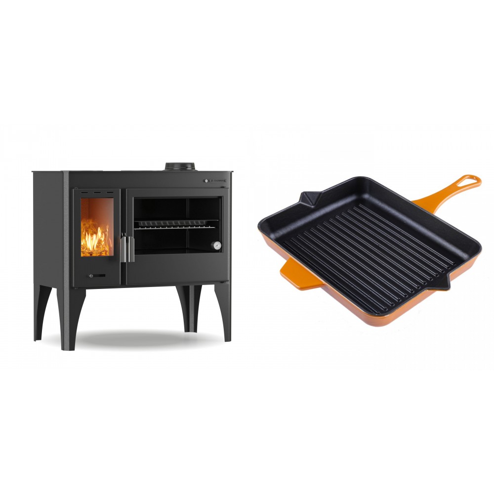 Set Küchenofen / Küchenhexe mit Backofen und Kochplatte Velmora Fire ATS ΜΑSΙΝΑ PLUS 500, 11.2kW + Emaillierte grillpfanne Gusseisen Solagio, Dijon, 26x32cm