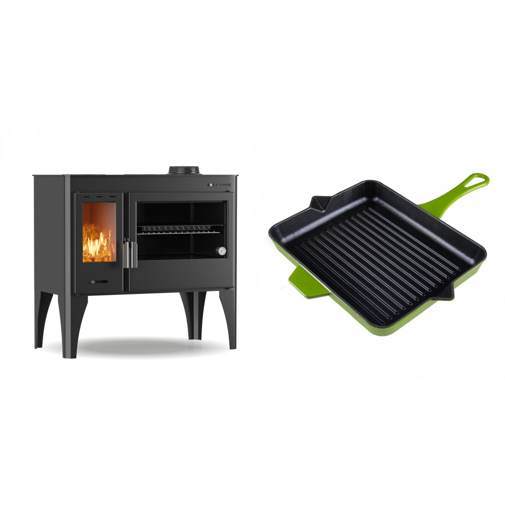 Set Küchenofen / Küchenhexe mit Backofen und Kochplatte Velmora Fire ATS ΜΑSΙΝΑ PLUS 500, 11.2kW + Emaillierte grillpfanne Gusseisen Solagio, Bamboo, 26x32cm