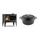 Set Küchenofen / Küchenhexe mit Backofen und Kochplatte Velmora Fire ATS ΜΑSΙΝΑ PLUS 500, 11.2kW + Gusseisen Topf Tiefer Solagio, Black Onyx, Ф24 | Holzofen | Kaminofen |