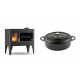 Set Küchenofen / Küchenhexe mit Backofen und Kochplatte Velmora Fire ATS ΜΑSΙΝΑ PLUS 500, 11.2kW + Gusseisen Topf Flach Solagio, Black Onyx, Ф26 | Holzofen | Kaminofen |