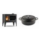 Set Küchenofen / Küchenhexe mit Backofen und Kochplatte Velmora Fire ATS ΜΑSΙΝΑ PLUS 500, 11.2kW + Gusseisen Topf Flach Solagio, Black Onyx, Ф28 | Holzofen | Kaminofen |