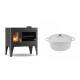 Set Küchenofen / Küchenhexe mit Backofen und Kochplatte Velmora Fire ATS ΜΑSΙΝΑ PLUS 500, 11.2kW + Gusseisen Topf Tiefer Solagio, Ivory, Ф20 | Holzofen | Kaminofen |