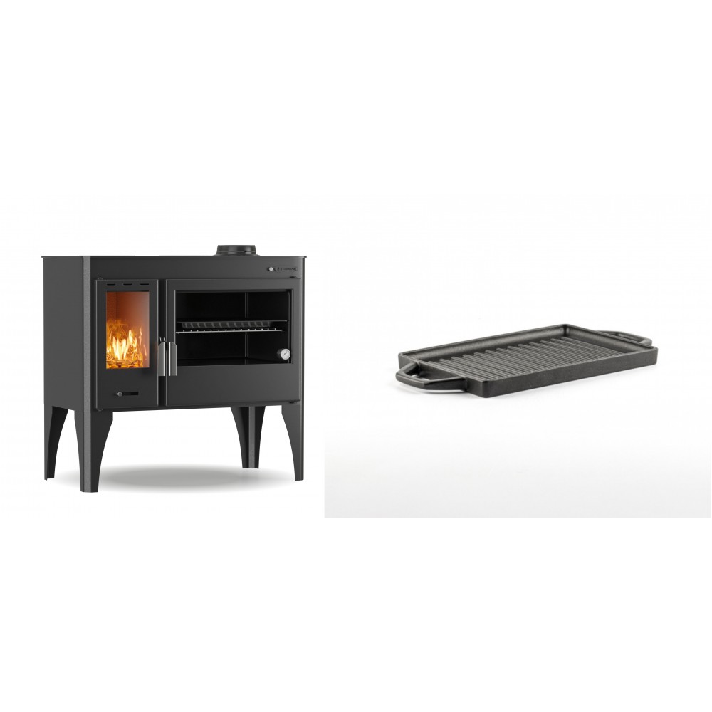 Set Küchenofen / Küchenhexe mit Backofen und Kochplatte Velmora Fire ATS ΜΑSΙΝΑ PLUS 500, 11.2kW + Mini-Grillplatte aus Gusseisen Solagio, 15.5x22.5cm