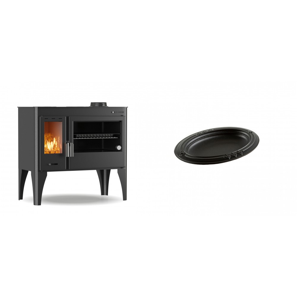 Set Küchenofen / Küchenhexe mit Backofen und Kochplatte Velmora Fire ATS ΜΑSΙΝΑ PLUS 500, 11.2kW + Gusseiserne auflaufform Solagio oval, 17x28cm | Holzofen | Kaminofen |