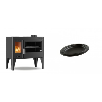 Set Küchenofen / Küchenhexe mit Backofen und Kochplatte Velmora Fire ATS ΜΑSΙΝΑ PLUS 500, 11.2kW + Gusseiserne auflaufform Solagio oval, 17x28cm - Kaminofen - Holzofen mit Backfach