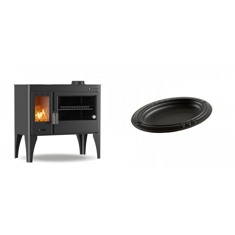 Set Küchenofen / Küchenhexe mit Backofen und Kochplatte Velmora Fire ATS ΜΑSΙΝΑ PLUS 500, 11.2kW + Gusseiserne auflaufform Solagio oval, 25x33cm | Holzofen | Kaminofen |
