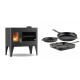 Set Küchenofen / Küchenhexe mit Backofen und Kochplatte Velmora Fire ATS ΜΑSΙΝΑ PLUS 500, 11.2kW + Gusseisen Topf Set aus 3 teilen Solagio, Black Onyx | Holzofen | Kaminofen |