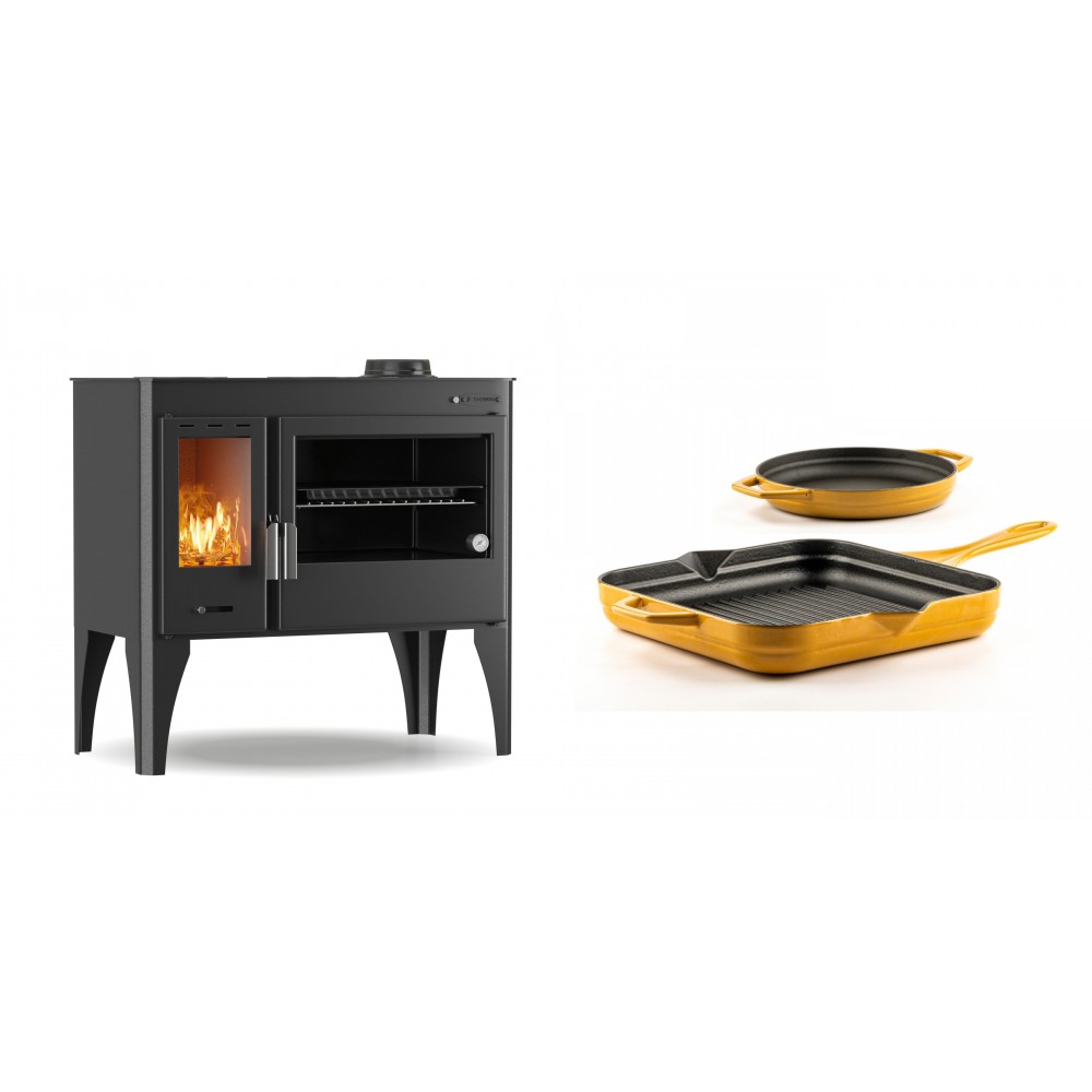Set Küchenofen / Küchenhexe mit Backofen und Kochplatte Velmora Fire ATS ΜΑSΙΝΑ PLUS 500, 11.2kW + Gusseisen Topf Set aus 2 teilen Solagio, Dijon