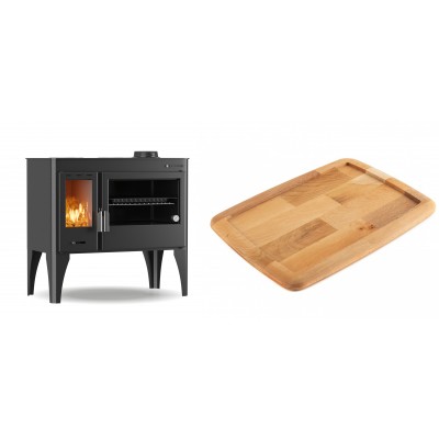 Set Küchenofen / Küchenhexe mit Backofen und Kochplatte Velmora Fire ATS ΜΑSΙΝΑ PLUS 500, 11.2kW + Holz untersetzer für gusseisenplatte Solagio HSST2131 - Kaminofen - Holzofen mit Backfach