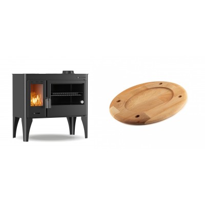 Set Küchenofen / Küchenhexe mit Backofen und Kochplatte Velmora Fire ATS ΜΑSΙΝΑ PLUS 500, 11.2kW + Holz untersetzer für ovale platte Solagio HSOISK2533, 25x33cm - Kaminofen - Holzofen mit Backfach
