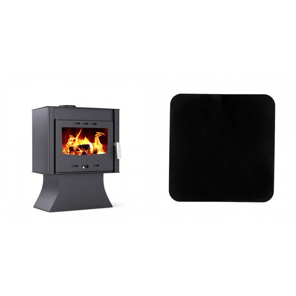 Set Kaminofen, Holzofen Velmora Fire ATS 100, 12.19kW + Funkenschutzplatte Stahl 2mm, Größe 98x98cm | Holzofen | Kaminofen |