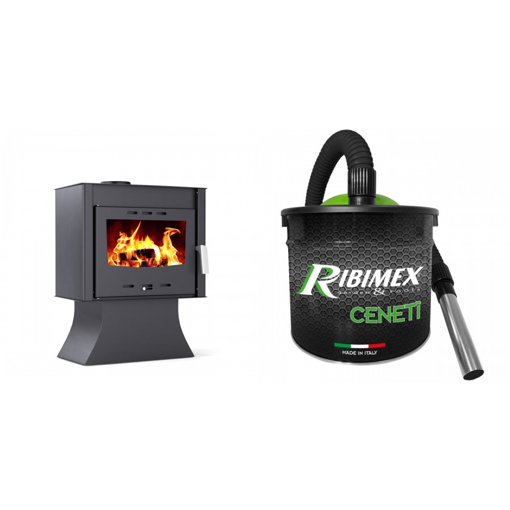 Set Kaminofen, Holzofen Velmora Fire ATS 100, 12.19kW + Elektrischer Aschesauger Ribimex, Modell Cenetì, Fassungsvermögen 15 L | Holzofen | Kaminofen |