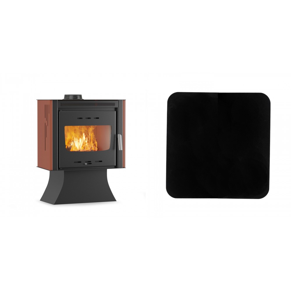 Set Kaminofen, Holzofen Velmora Fire ATS 100 AERO, 15.39kW + Funkenschutzplatte Stahl 2mm, Größe 98x98cm