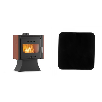 Set Kaminofen, Holzofen Velmora Fire ATS 100 AERO, 15.39kW + Funkenschutzplatte Stahl 2mm, Größe 98x98cm - Holzofen