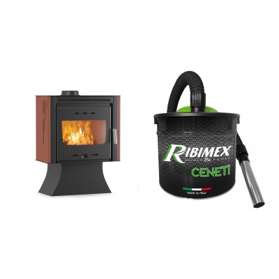 Set Kaminofen, Holzofen Velmora Fire ATS 100 AERO, 15.39kW + Elektrischer Aschesauger Ribimex, Modell Cenetì, Fassungsvermögen 15 L - Holzofen