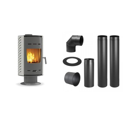Set Kaminofen, Holzofen Velmora Fire ATS ZERO, 11.94kW + Schornstein Bausatz PARKANEX, Stahl Ø150, Dicke 2mm - Holzofen