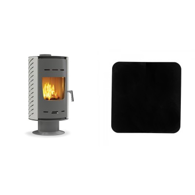 Set Kaminofen, Holzofen Velmora Fire ATS ZERO, 11.94kW + Funkenschutzplatte Stahl 2mm, Größe 98x98cm - Holzofen