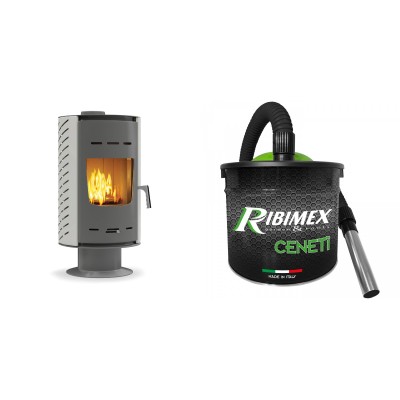 Set Kaminofen, Holzofen Velmora Fire ATS ZERO, 11.94kW + Elektrischer Aschesauger Ribimex, Modell Cenetì, Fassungsvermögen 15 L - Holzofen