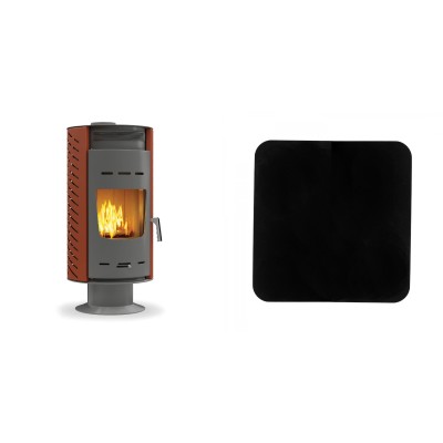 Set Kaminofen, Holzofen Velmora Fire ATS ZERO AERO, 16.92kW + Funkenschutzplatte Stahl 2mm, Größe 98x98cm - Holzofen