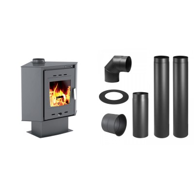 Set Kaminofen, Holzofen Velmora Fire ATS 100 CORNER, 14.11kW + Schornstein Bausatz PARKANEX, Stahl Ø150, Dicke 2mm - Holzofen