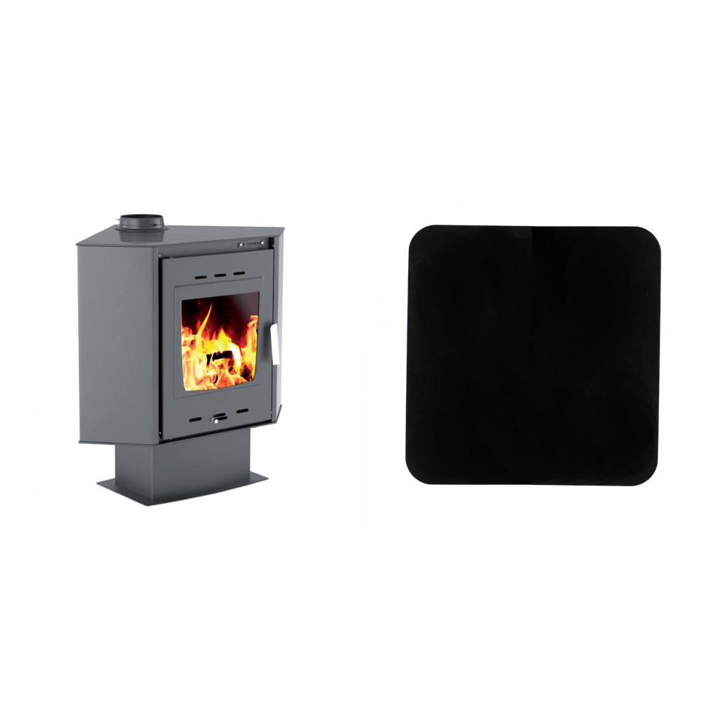 Set Kaminofen, Holzofen Velmora Fire ATS 100 CORNER, 14.11kW + Funkenschutzplatte Stahl 2mm, Größe 98x98cm | Holzofen | Kaminofen |