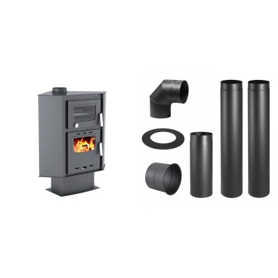 Set Kaminofen, Holzofen mit Backfach Velmora Fire ATS 90-30 CORNER, 18.25kW + Schornstein Bausatz PARKANEX, Stahl Ø150, Dicke 2mm - Kaminofen - Holzofen mit Backfach