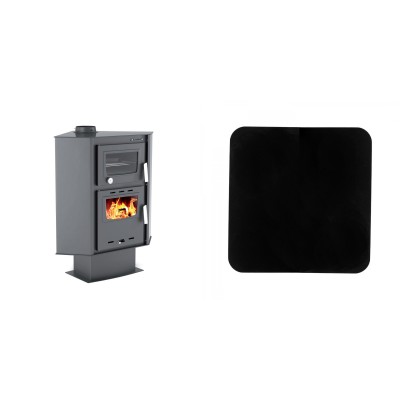 Set Kaminofen, Holzofen mit Backfach Velmora Fire ATS 90-30 CORNER, 18.25kW + Funkenschutzplatte Stahl 2mm, Größe 98x98cm - Kaminofen - Holzofen mit Backfach